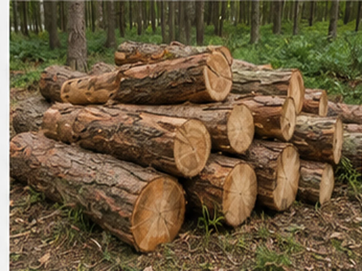 Cut Larch logs showing rough bark and warm-coloured heartwood.