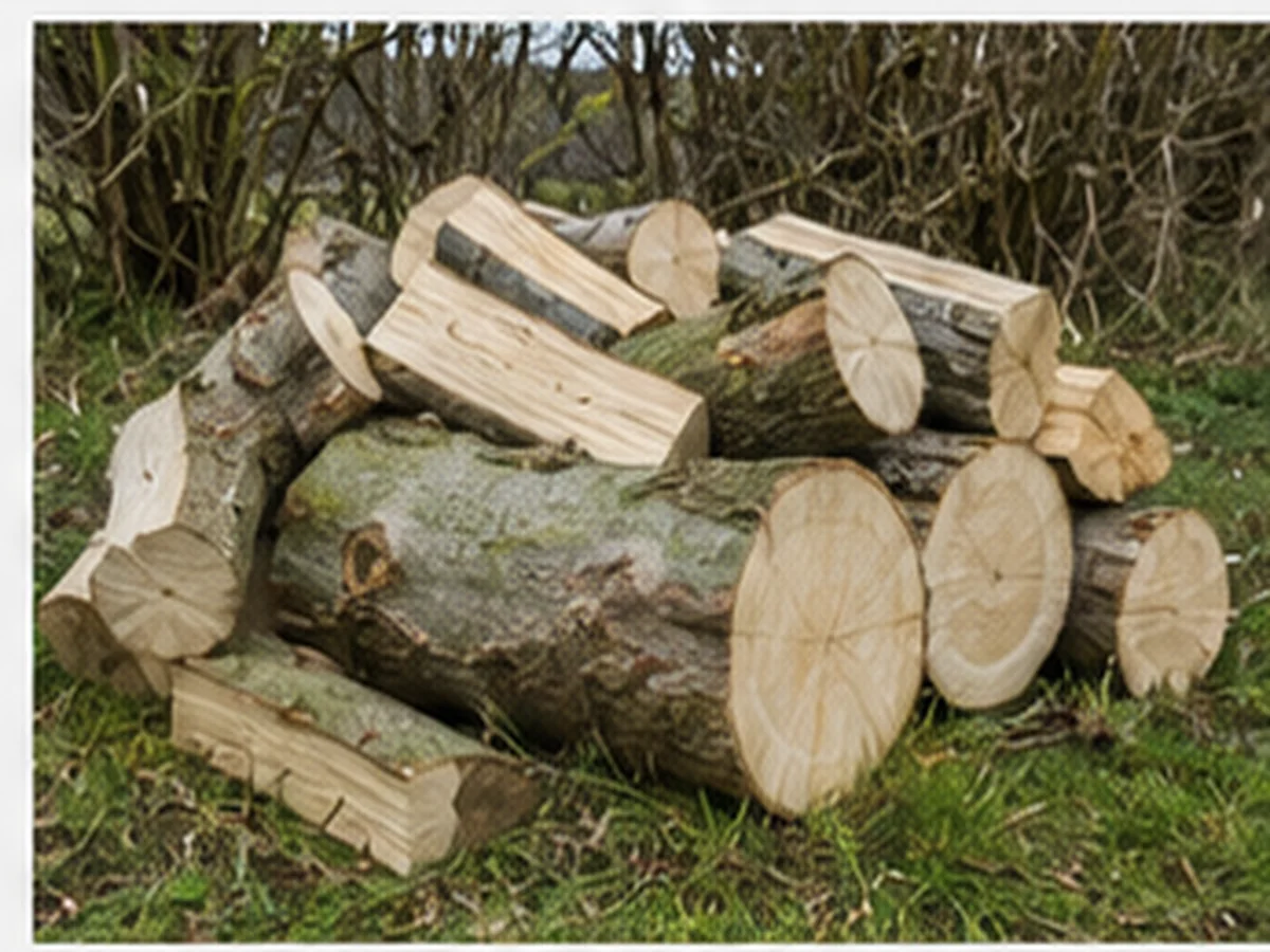 Freshly cut Sycamore rounds and split logs from a UK hedgerow.